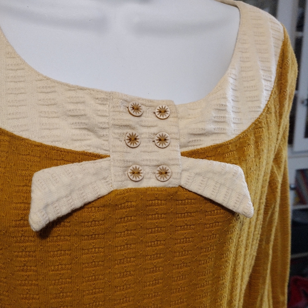 Anthropologie pilcro Ribboned Collar Top in mustard yellow - Picture 2 of 6